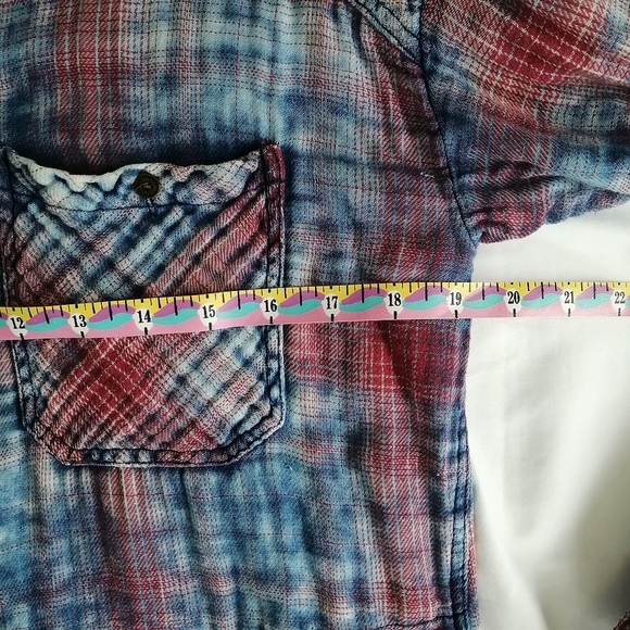 Free People Double Dip Dye Plaid Button Up Gauzy Cotton XS - Picture 14 of 16